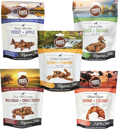 Smart Cookie All Natural Soft Dog Treats - 5 Flavor Variety Pack (5oz Each) - Healthy Dog Treats for Dogs & Puppies with Allergies, Sensitive Stomachs - Chewy, Grain Free, Made in USA