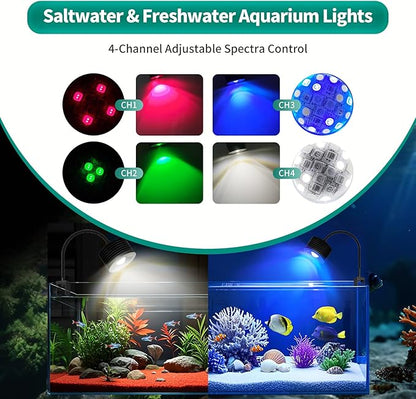 Lominie LED Aquarium Light, Full Spectrum Coral Reef Light, Remote Control Dimmable Fish Tank Lamp, Clip-on Saltwater Aquarium Light