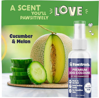 Vet Recommended Premium Dog Cologne & Perfume Deodorizing Spray - Long Lasting Puppy Safe Sensitive Skin Formula Made in USA - Grooming Odor Eliminator - Fresh Cucumber Melon Scent - Alcohol Free 4 oz