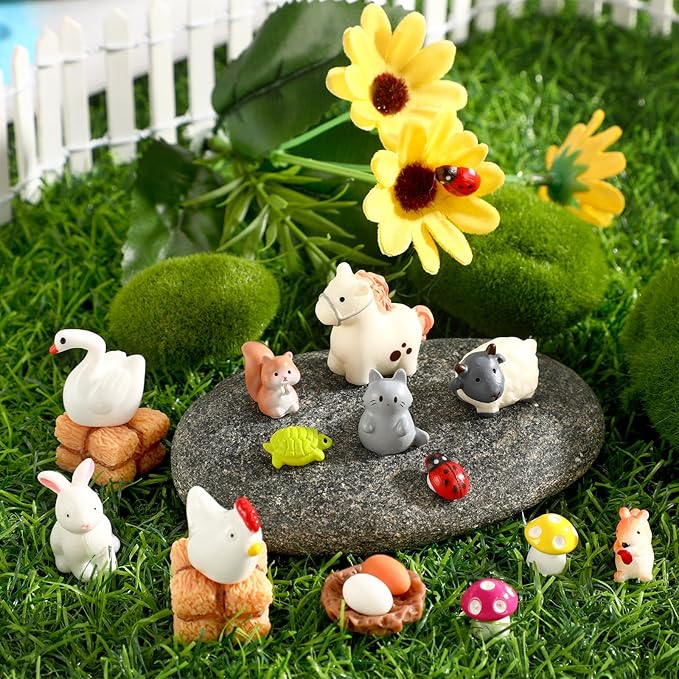 56 Pcs Mini Resin Animals Tiny Farm Animals Resin Ducks Cats Turtles Frogs Mini Animals Figures to Hide Mini for Fairy Garden Accessories House Decor Aquarium Ornaments