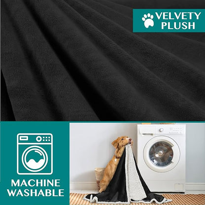 PetAmi Dog Blanket for Medium Large Dogs, Pet Bed Blanket Cat Puppy Kitten, Fleece Furniture Couch Cover Protector Sofa Car, Soft Sherpa Dog Throw Plush Reversible Washable, 40x60 Black