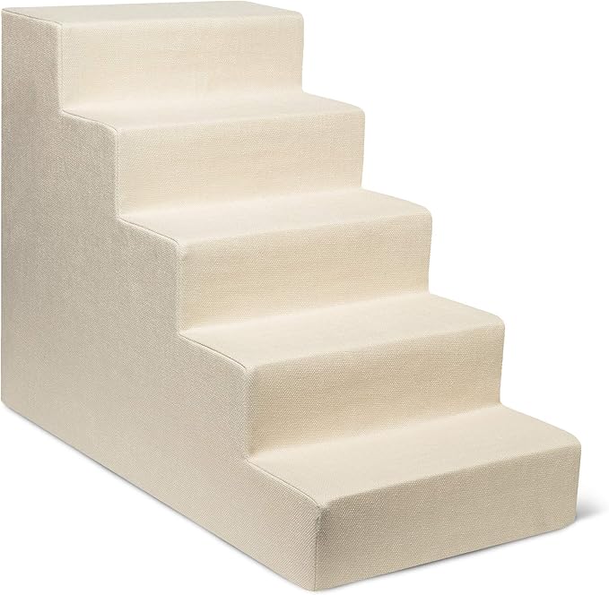 Best Pet Supplies Dog Stairs for Small Dogs & Cats, Foam Pet Steps Portable Ramp for Couch Sofa and High Bed Non-Slip Balanced Indoor Step Support, Paw Safe No Assembly - Ivory, 5-Step