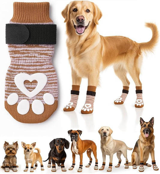 Anti Slip Dog Socks for Hardwood Floors, 6 Pack | Dog Socks to Prevent Licking Paws and Add Traction | Paw Protection for Senior Dogs | Dog Booties Alternative - Large