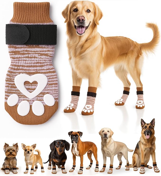 Anti Slip Dog Socks for Hardwood Floors, 6 Pack | Dog Socks to Prevent Licking Paws and Add Traction | Paw Protection for Senior Dogs | Dog Booties Alternative - XL
