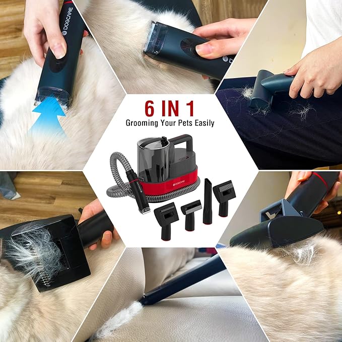 DOGCARE 6-in-1 Dog Modern Grooming Kit with Vacuum, Cat & Dog Clippers & Vacuum for Shedding Grooming with 2.5L Large Capacity Dust Box, Powerful Suction and Lower Noise Pet Grooming Kit at Home