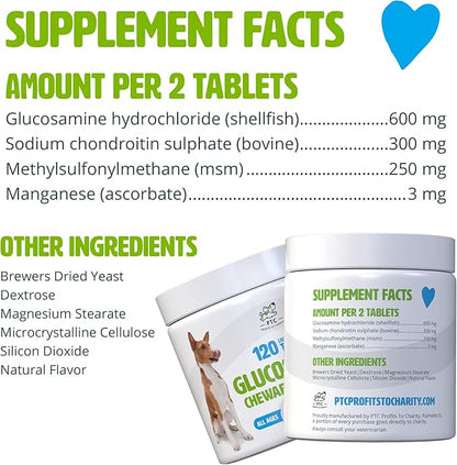 Glucosamine for Dogs with Chondroitin and MSM -Hip and Joint Supplement for Dog Mobility Support and Arthritis Pain Relief -120 Chewable Tablet Treats