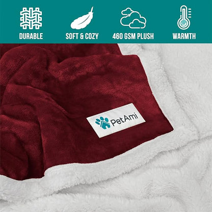 PetAmi Dog Blanket for Small Medium Dogs, Pet Bed Blanket Cat Puppy Kitten, Fleece Furniture Couch Cover Protector Sofa Car, Soft Sherpa Dog Throw Plush Reversible Washable, Mini 29x40 Maroon Red