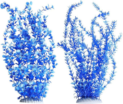 Hamiledyi Aquarium Plastic Plants Aquarium Decor Artificial Fish Tank Plants,Tall Fish Tank Decorations, Extra Large Aquarium Plant 23.6-inch Tall,2PCSï¼_lueï¼