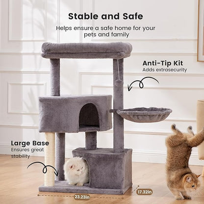 Gardner Pet 41" Tall Cat Tree for Medium Large Cats, Heavy Duty Cat Tower with 2.8in Posts & Washable Top Perches, Space-Saving Cat Furniture for Apartments, Easy to Assembly