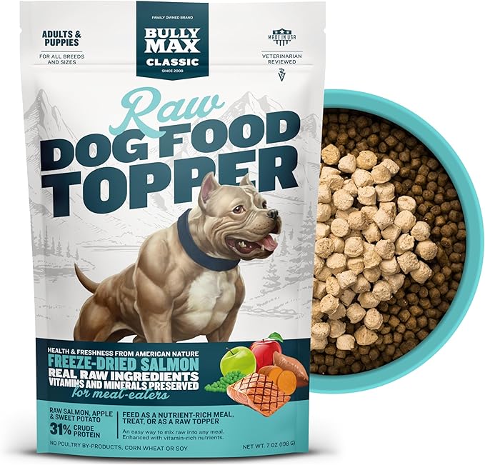 Bully Max Freeze-Dried Raw Dog Food Toppers for Puppies & Adult Dogs - Salmon with Real Fruits & Veggies - Meal Enhancers with Vitamins & Minerals - Feed as Puppy Treat or Dog Meal