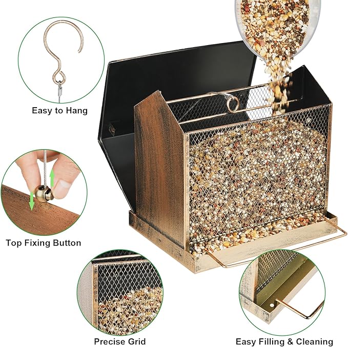 Bird Feeder for Outdoor, Heavy Duty Metal Wild Birdfeeder for Garden Yard Outside Hanging, House Shape Large Capacity