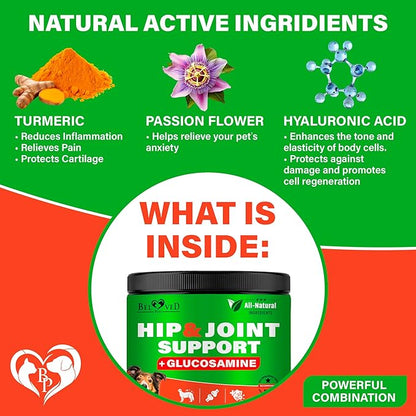 Dog Hip and Joint Supplement & Arthritis Pain Relief Treats - Glucosamine Chondroitin MSM Soft Chews for Senior Dogs - Natural Medicine & Support Mobility - Turmeric Vitamins for Dysplasia - USA