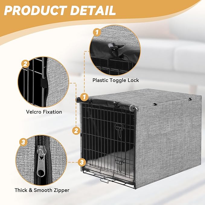 Akinerri Dog Crate Cover - Double Door Waterproof Pet Kennel Cover, Durable 600D Polyester Protective Cage Cover for 24/30/36/42/48 Inch Dog Crate - Grey