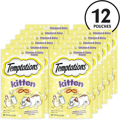 Temptations Kitten Crunchy and Soft Cat Treats Chicken and Dairy Flavor, 3 oz. Pouch, (Pack of 12)