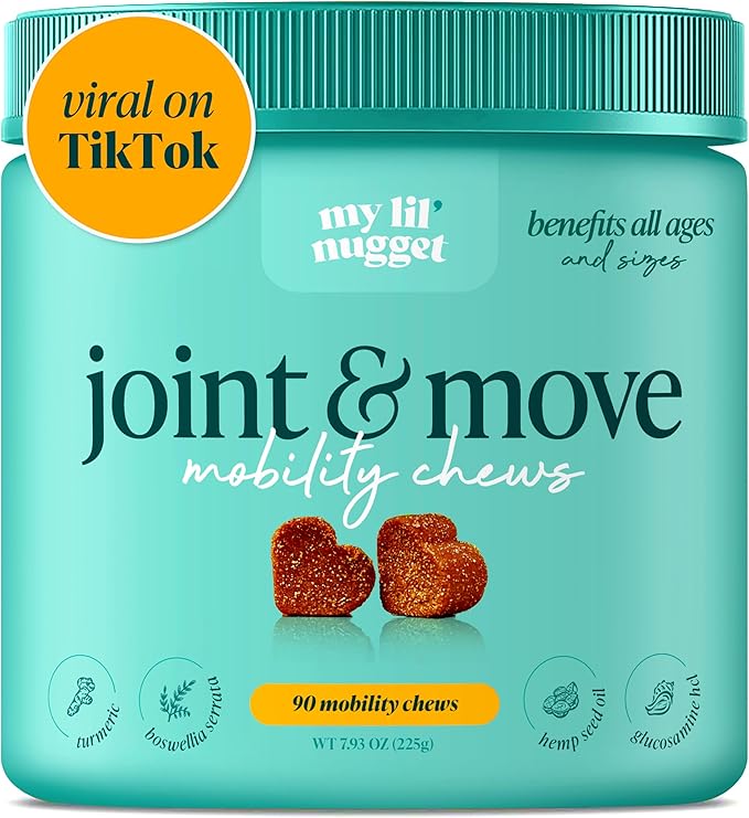 My Lil Nugget  Joint Supplement for Dogs with Glucosamine, Chondroitin, & Hemp  Natural Hip and Joint Support  Bacon Flavor Chews for Mobility, Flexibility & Dog Arthritis Pain Relief  90 Count
