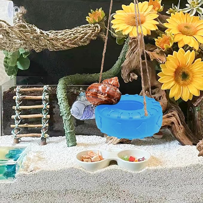Hermit Crab Tire Swing Toy, Hermit Crab Climbing Toy, Reptile Tank Aquarium Decoration Accessory, Suitable for Small to Medium Sized Hermit Crabs, 3.7 Inches in Diameter