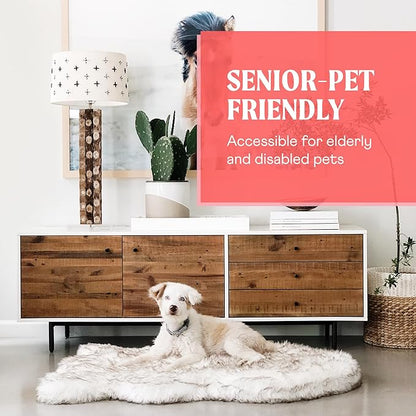 PupRug Orthopedic Dog Bed for Large Dogs with Fluffy Soft Faux Fur and Memory Foam for Joint Pain Relief, Machine Washable and Waterproof Couch Bed, White with Brown Accents, Large/Extra Large