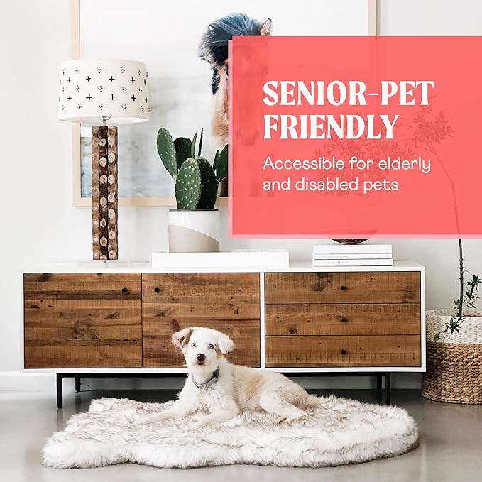 PupRug Orthopedic Dog Bed for Large Dogs with Fluffy Soft Faux Fur and Memory Foam for Joint Pain Relief, Machine Washable and Waterproof Couch Bed, White with Brown Accents, Large/Extra Large