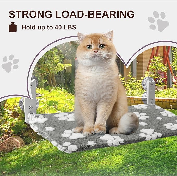 Cat Window Perch, Foldable Cat Window Hammock with Cute 3D Textured Flower Cover, Breathable Mesh Cover and Strong Suction Cups, Cordless Window Seat Bed for Indoor Cats (Grey, Medium)