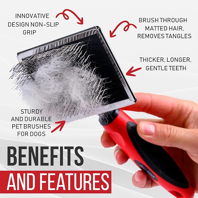 Dog Slicker Brush - Large - Protective Ball Tipped Pins Massages Pet Skin - Professional Groomer Dog Brush for Goldendoodle (Large)