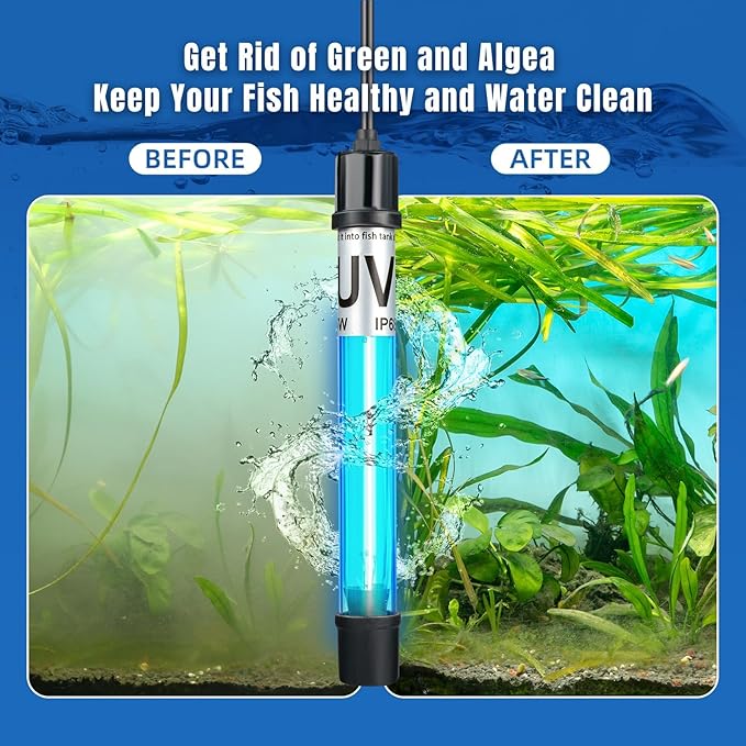 5W 6.9 Inch Aquarium UV Light for 10-55 Gallon Fish Tank Aquarium Light Green Clean Machine