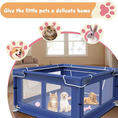 Dog Playpen 42 _ 42 Inch, Puppy PlayPen with Gate for Puppies, Cat, Small and Medium Dogs, Pet PlayPen with Roof for Outdoors & Indoors, Thickened Fabric, Safe & Sturdy Dog Fence