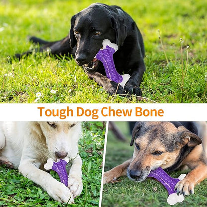 Tough Dog Chew Toys for Aggressive Chewers Large Medium Breed, Bone Toy Dog, Natural Nylon Heavy Duty Extreme Indestructible Teething Training