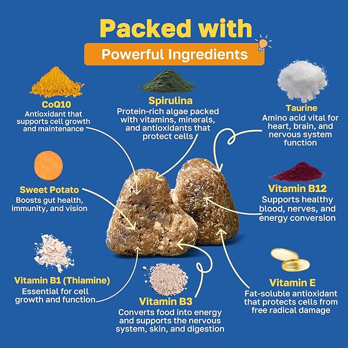 Happy Paws Cognitive Supplement for Dogs, Chicken Soft Chews with Taurine, Spirulina, CoQ10 & Vitamins B1, B3, B12, Supports Cognitive Function, Memory and Focus, Chews for Small to Large Dogs, 100 Ct