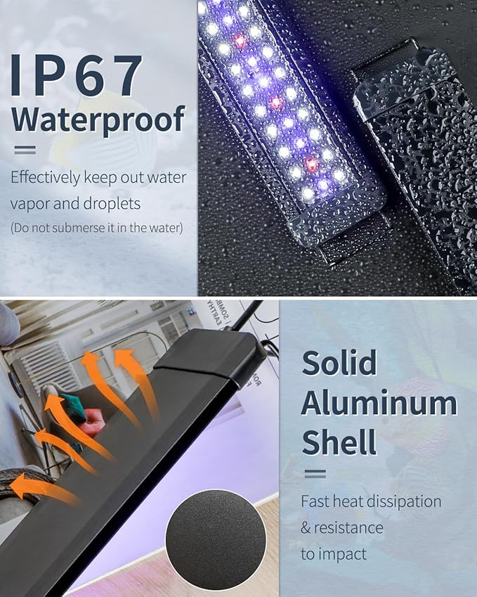 Pawfly 14W Aquarium LED Light for 18 to 24 Inch Fish Tanks Extendable Fish Tank Light with Full Spectrum Brilliant White Blue Red Lights with Daytime & Night Modes and Adjustable Brightness