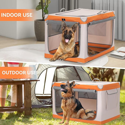 A4Pet Portable Dog Crate, Soft Dog Crate - 40 Inch Adjustable Stainless Steel Frame, Lightweight, Durable and Collapsible Crate with 3-Door, Foldable Dog Kennel