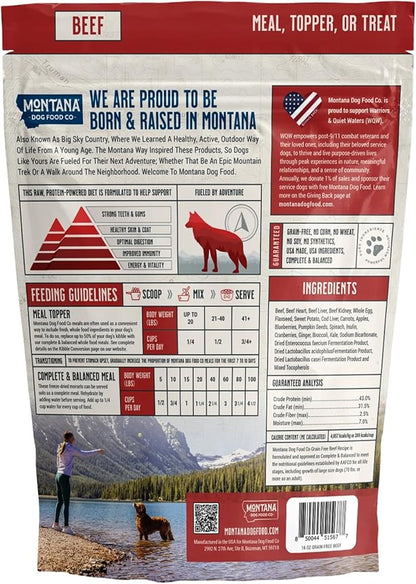 MONTANA DOG FOOD CO. Freeze-Dried Raw Beef Recipe Dog Food – Grain-Free, High-Protein Meal or Topper, Made in USA with USA Ingredients -16 oz Bag