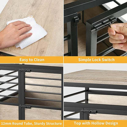 DWVO Dog Crate Furniture, 24 Inch Dog Kennel Indoor Furniture End Table for Dogs, Modern Decorative Wooden Cage with Wheels, Chew-Resistant, Greige