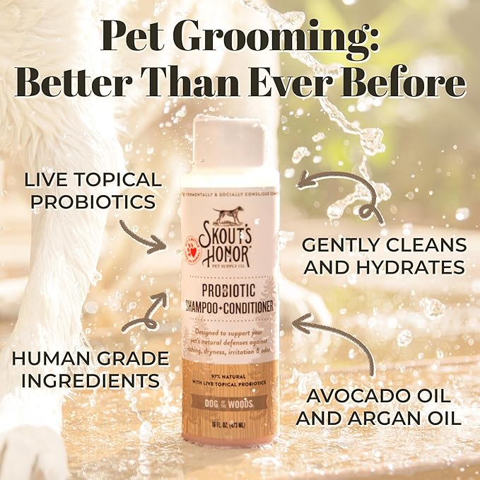Skout's Honor Probiotic Pet Shampoo & Conditioner with Avocado Oil & Omega-3s, 97% Natural, Paraben & Sulfate-Free, Cruelty-Free, 16oz, Dog of The Woods, 2-Pack