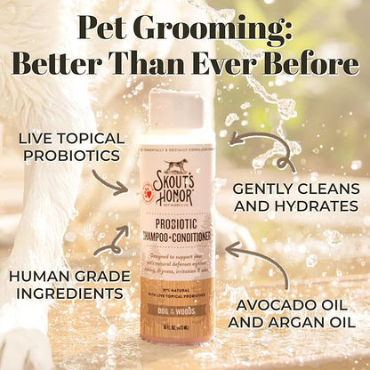 Skout's Honor Probiotic Pet Shampoo & Conditioner with Avocado Oil & Omega-3s, 97% Natural, Paraben & Sulfate-Free, Cruelty-Free, 16oz, Dog of The Woods, 2-Pack