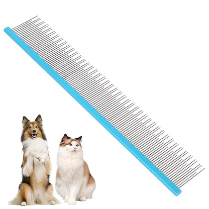 8.5 Inch Upgrade Blue Professional Pet Comb,Dual-Tooth Grooming Comb Anti-Static Smooth Rounded Corners Prevent Friction Breakage and Irritation,Removing Excess Hair for Long-Haired Cats and Dog