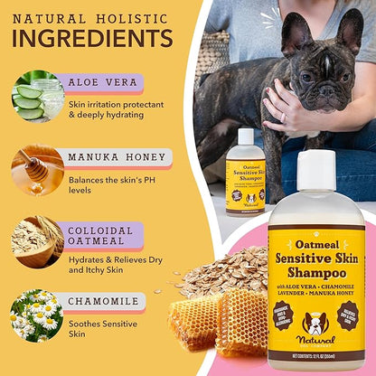 Natural Dog Company Oatmeal Shampoo for Dogs with Sensitive Skin, Ideal Anti Itch and Puppy Shampoo Oatmeal Itch Relief Dog Dandruff Shampoo, Aloe Itchy Skin Relief for Dogs 12 oz