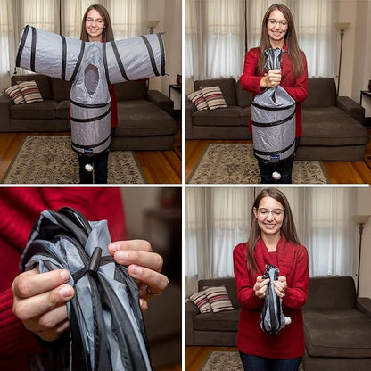 PetLike Cat Tunnel (with Interactive Cat Toy and Catnip Toy) for Indoor Cats Collapsible Pop-up Pet Tube Peek Hole Hideaway Play Toys for Cats with Ball