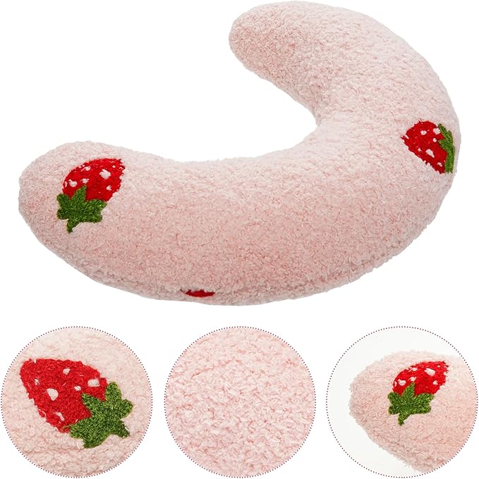 Lystaii Cat Calming Pillow for Indoor Pet Cat Dog Pillow Soft Fluffy Cat Bed Pillow Dog Neck Pillow Pet Toy Half Donut Anxiety Relief Pet Pillow with Cute Embroidery Pattern (Pink, Strawberry)