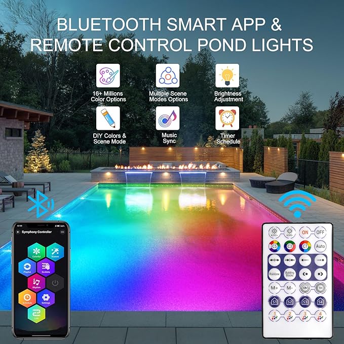 RGB Underwater Pond Lights, Super Bright LED Submersible Fountain Lights Colored Landscape Spotlights, Bluetooth APP Control IP68 Waterproof for Fish Aquarium Tank Garden Yard Pool (Set of 6)