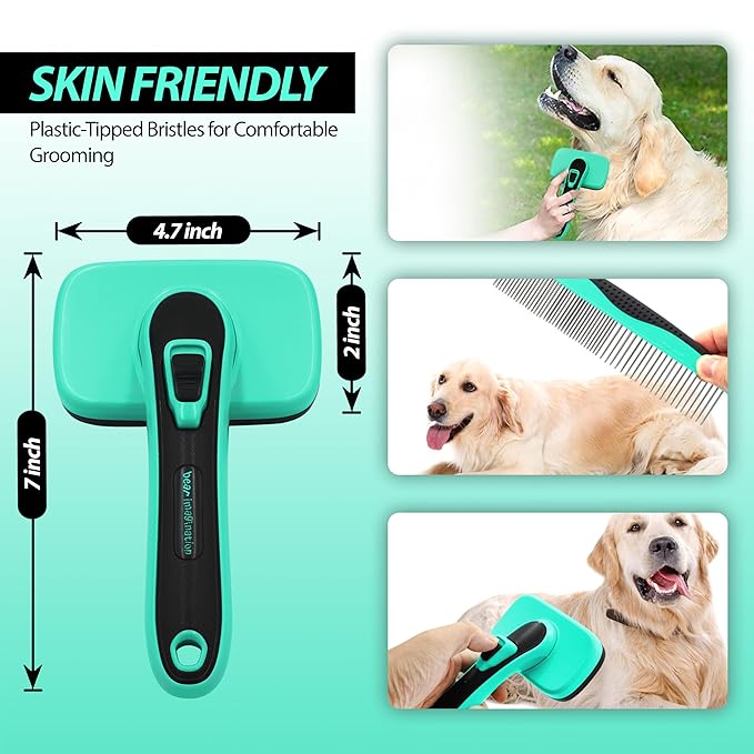 Dogs Self Cleaning Slicker Brush with Comb | Shedding & Grooming Tool | Gentle on Sensitive Skin | Removes Loose Fur, Undercoat, Mats | Suitable for Large, Medium, Small Breeds.