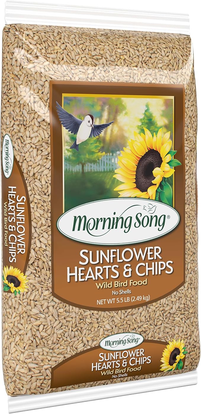 Morning Song Sunflower Hearts & Chips Wild Bird Food, No Mess Sunflower Seeds for Birds, 5.5-Pound Bag