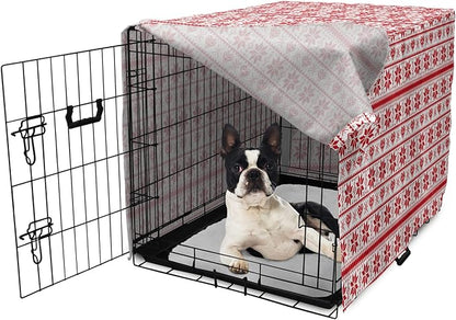 Ambesonne Christmas Dog Crate Cover, Scandinavian Tradition Fashion Nordic Borders Geometrical Pixel Retro Style, Easy to Use Pet Kennel Cover for Small Dogs Puppies Kittens, 22 Inch, Orange White