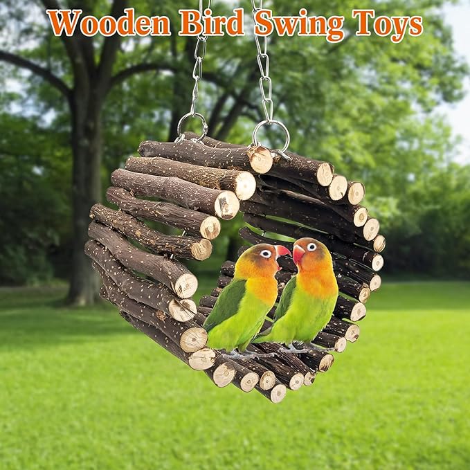 BNOSDM Wooden Bird Tunnel Parrot Swing Toys Natural Fruitwood Hanging Nest Parrot Hammock Bird Cage Accessories for Conures, Parakeets, Budgies, Finches, Cockatiels, Lovebirds (L)