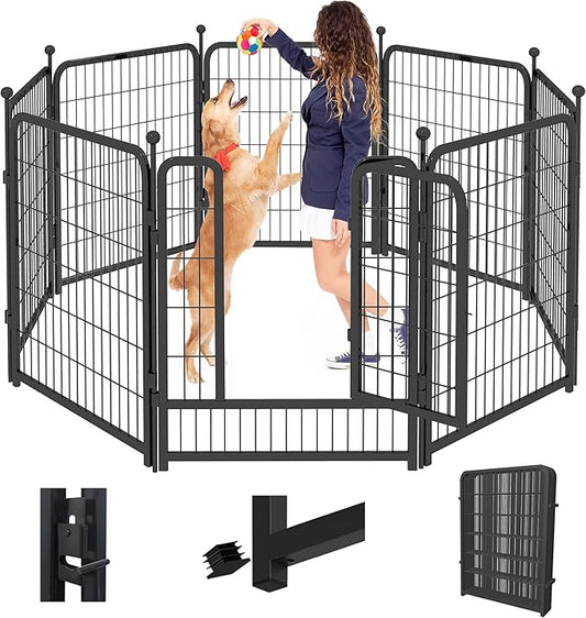 Dog Playpen 40 inch 8 Panels Dog Fence Outdoor for Yard Indoor Dog Pen for Large/Medium/Small Dogs, Heavy Duty Metal Puppy Playpen with Door Portable Pet Fence for RV Camping Yard