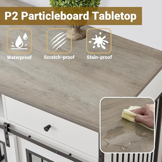 Rovibek 66" Double Dog Crate Furniture, Large Dog Kennel Furniture TV Stand for 2 Dogs, Furniture Style Dog Crates End Table, Wood Crates for Dogs White