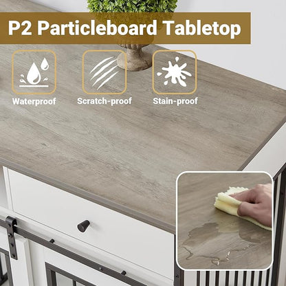 Rovibek 66" Double Dog Crate Furniture, Large Dog Kennel Furniture TV Stand for 2 Dogs, Furniture Style Dog Crates End Table, Wood Crates for Dogs White