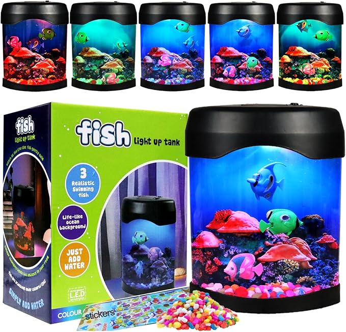 Fish Lamp,Mini Aquarium Tank Decorative Lamp with 6 Color Changing,LED Aquarium Sensory Night Light with 3 Fake Moving Fish,Table Lamp for Home Office Desktop Decor,Gifts for Kids and Adults