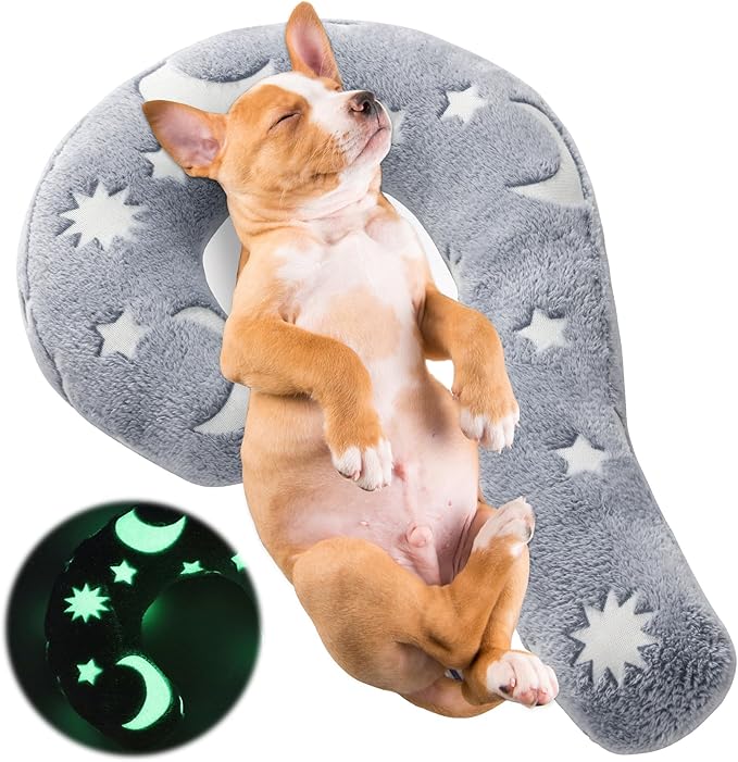 MABOZOO Question Mark Dog Pillow, Pet Pillow Glow in The Dark for Dogs and Cats, Question Shaped Dog Neck Pillow Calming Pillow Pet Calming Toy for Joint Relief Sleeping Improve(Gray, M)