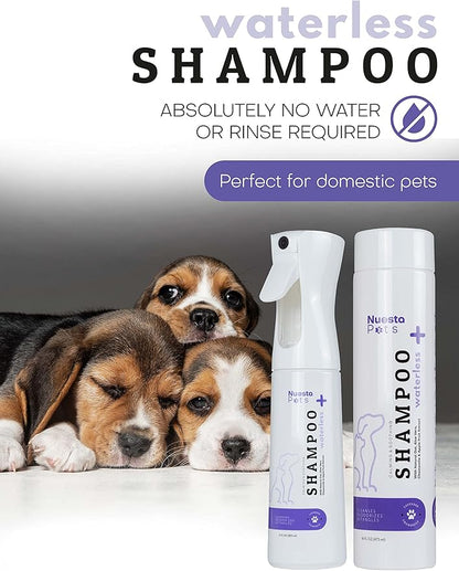 Pets Hypoallergenic Waterless Shampoo | Lavender & Chamomile Formula for Dogs w/ Sensitive Skin | Easy Use 4-n-1 No-Rinse Pet Shampoo, Moisturizer, Conditioner, Deodorizer | Rinse Free Dog Bath