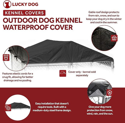 10 by 10 Feet Black Extra Large All Season Outdoor Waterproof Fully Enclosed Dog Run Kennel Cover with Sturdy Elastic Cords